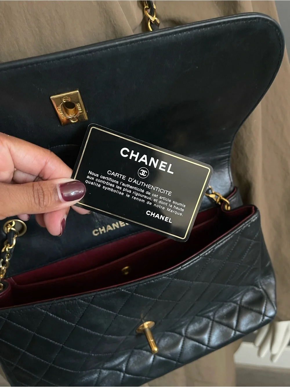 Vintage Chanel Diana Medium Black Lambskin 24K Gold CC Flap Shoulder Bag w/ Card